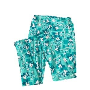 Luluroe Mickey Mouse Leggings One Size Fits All Teal Blue Pants Yoga